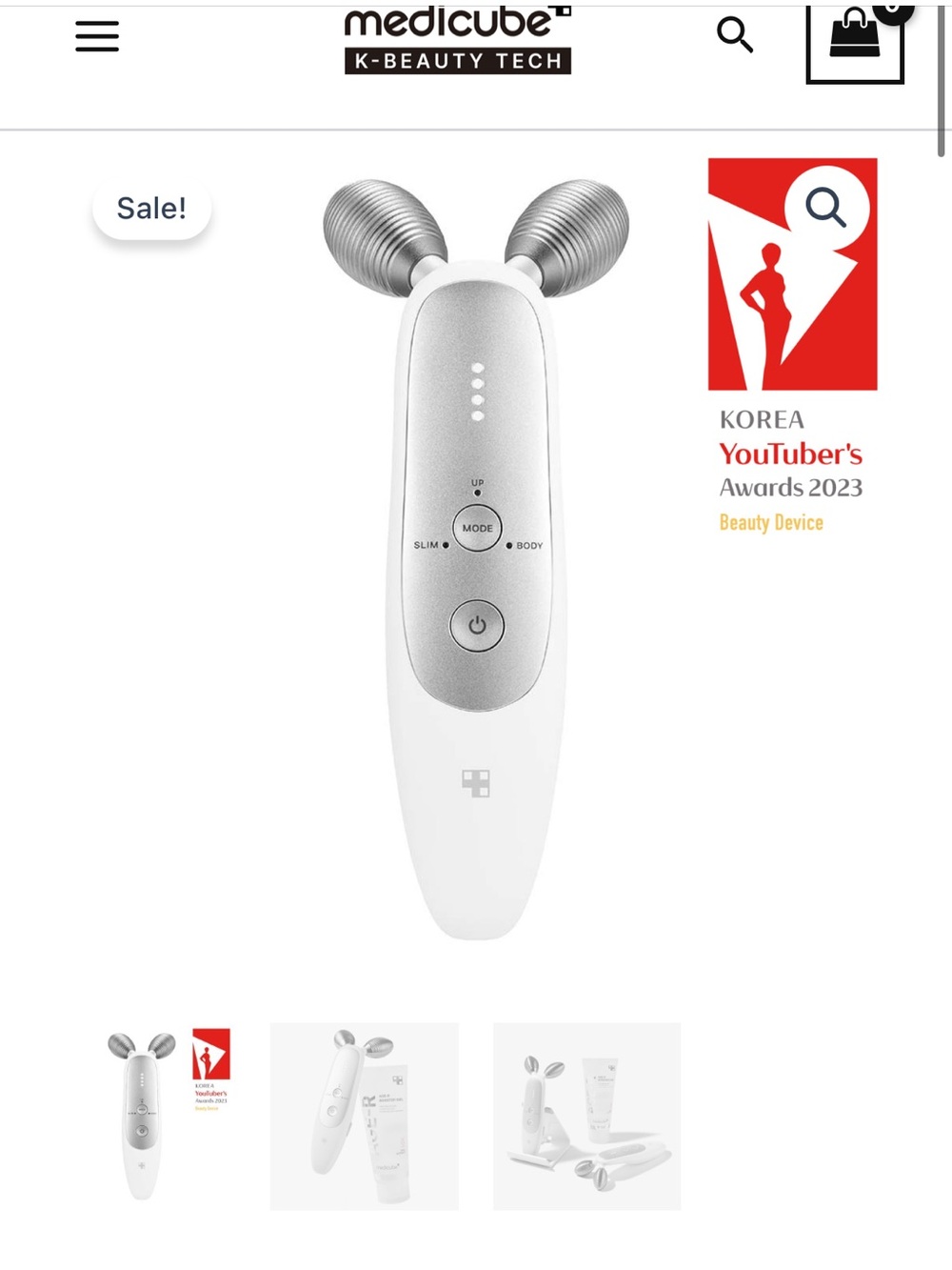 Medicube Silver & White Facial EMS Roller – Toning & Lift Device